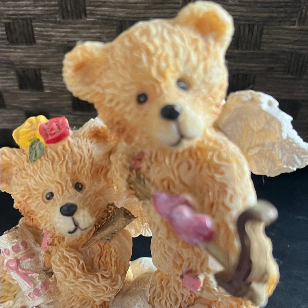 Charming Bear Figurine with Bow and Heart Accents